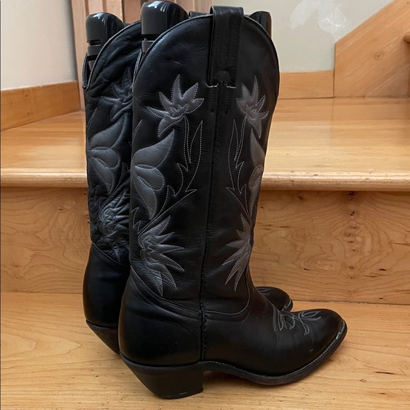Boulet|Vintage |Black/Silver |Stitched Detailed |Western |Cowboy Boots |Size 7.5 - Picture 4 of 16